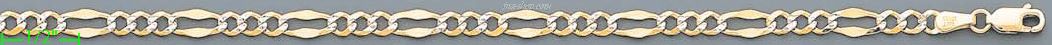 14K Gold Stamped Figaro 3+1 White Pave Chain 24" 4.7mm - Click Image to Close