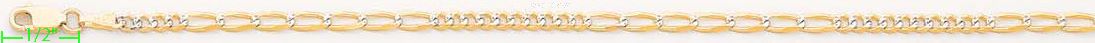 14K Gold Figaro 10+7 White Pave Chain 18" 3.1mm - Click Image to Close