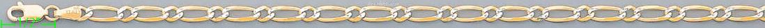 14K Gold Figaro 1+1 White Pave Chain 20" 3.9mm - Click Image to Close
