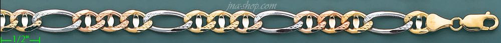 14K Gold Ficonucci 3Color Chain 8.5" 8mm - Click Image to Close