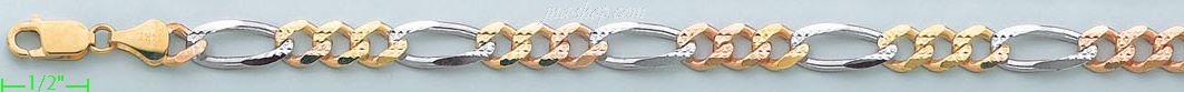 14K Gold Figaro 3+1 3Color Chain 26" 7.1mm - Click Image to Close