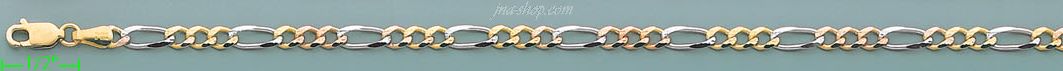 14K Gold Figaro 3+1 3Color Chain 24" 4mm - Click Image to Close