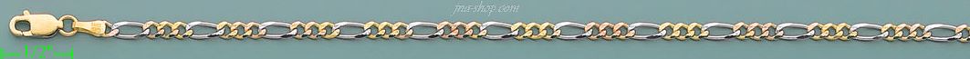 14K Gold Figaro 3+1 3Color Chain 22" 3.2mm - Click Image to Close