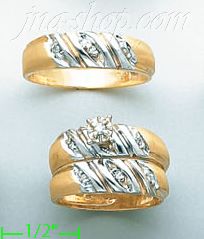 14K Gold 0.22ct Diamond Wedding Set Rings - Click Image to Close