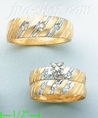 14K Gold 0.22ct Diamond Wedding Set Rings - Click Image to Close