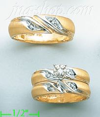 14K Gold 0.22ct Diamond Wedding Set Rings - Click Image to Close