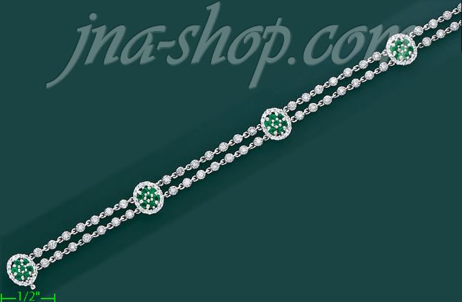 14K Gold 1.25ct Diamond & Emerald Bracelet - Click Image to Close