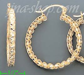 14K Gold Twist & Dia-Cut Earrings - Click Image to Close