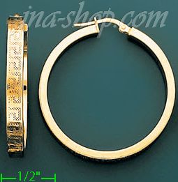 14K Gold Italian Fancy Hoop Earrings - Click Image to Close