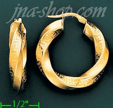 14K Gold Italian Fancy Hoop Earrings - Click Image to Close