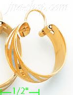 14K Gold Swiss Cut & Designed Hoop Earrings - Click Image to Close