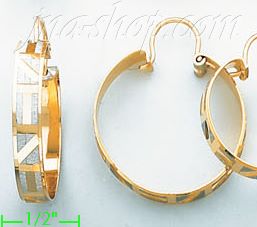 14K Gold Swiss Cut & Designed Hoop Earrings - Click Image to Close