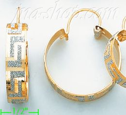 14K Gold Swiss Cut & Designed Hoop Earrings - Click Image to Close