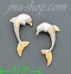 14K Gold Dolphins Posts Earrings - Click Image to Close