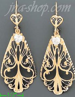 14K Gold Filigree Dia-Cut Earrings - Click Image to Close