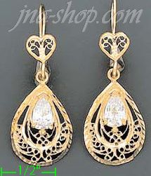 14K Gold Filigree Dia-Cut Earrings - Click Image to Close