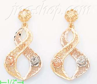 14K Gold 3Color Dia-Cut Earrings - Click Image to Close