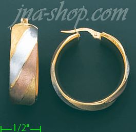 14K Gold Italian Fancy Hoop Earrings - Click Image to Close