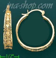 14K Gold Filigree Hoop Earrings - Click Image to Close