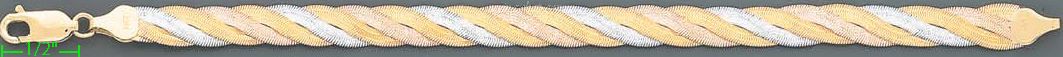 14K Gold 3Color Braided Bracelet 7" - Click Image to Close