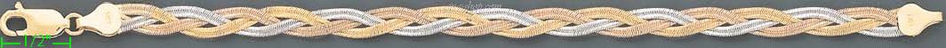 14K Gold 3Color Braided Bracelet 7" - Click Image to Close