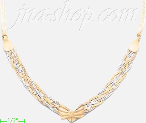 14K Gold 3Color Braided Necklace 17" - Click Image to Close