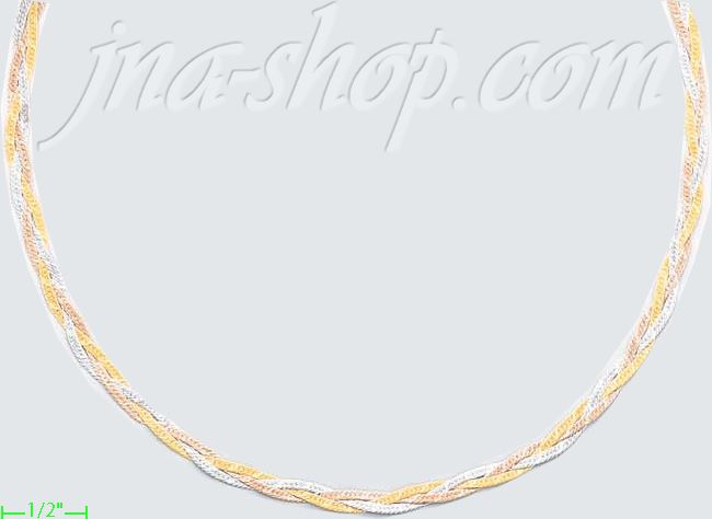 14K Gold 3Color Braided Necklace 20" - Click Image to Close