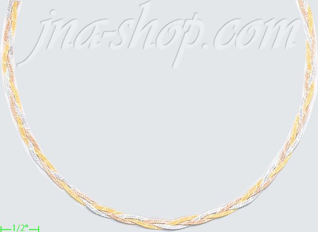 14K Gold 3Color Braided Necklace 20" - Click Image to Close