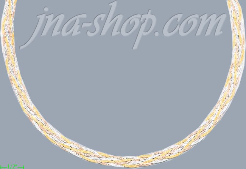 14K Gold 3Color Braided Necklace 22" - Click Image to Close