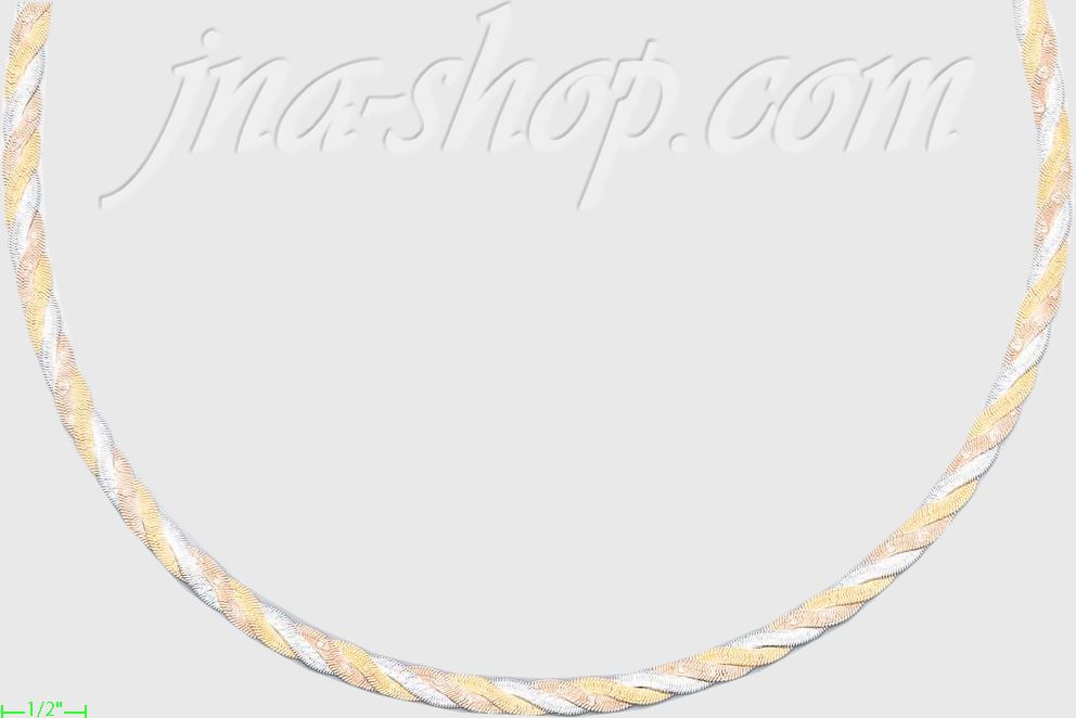 14K Gold 3Color Braided Necklace 18" - Click Image to Close