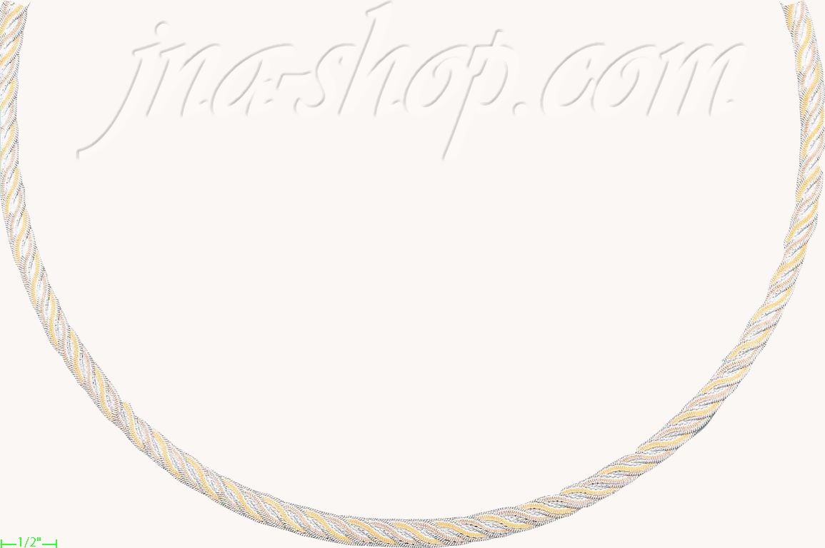 14K Gold 3Color Braided Necklace 22" - Click Image to Close