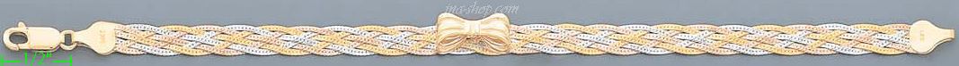 14K Gold 3Color Braided Bracelet 7" - Click Image to Close
