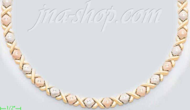 14K Gold 3Color Stampato Necklace 17" - Click Image to Close