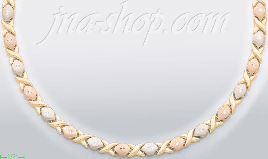 14K Gold 3Color Stampato Necklace 17" - Click Image to Close