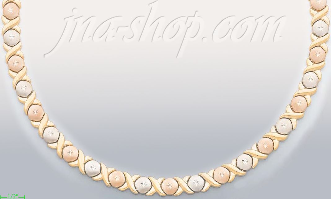 14K Gold 3Color Stampato Necklace 17" - Click Image to Close