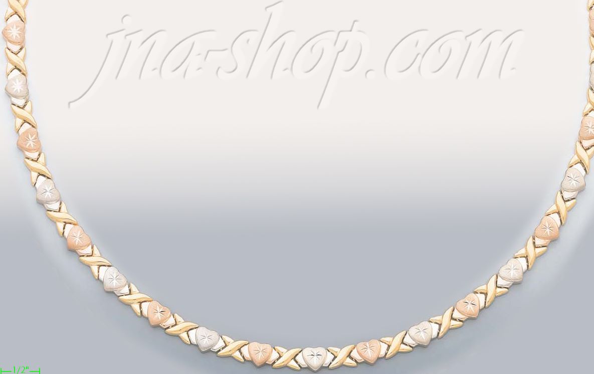 14K Gold 3Color Stampato Necklace 17" - Click Image to Close