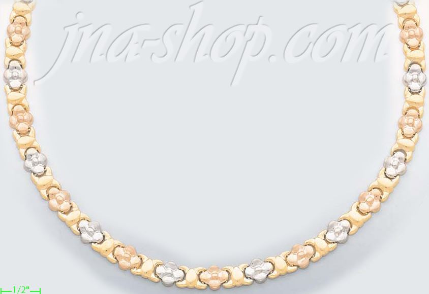 14K Gold 3Color Stampato Necklace 17" - Click Image to Close