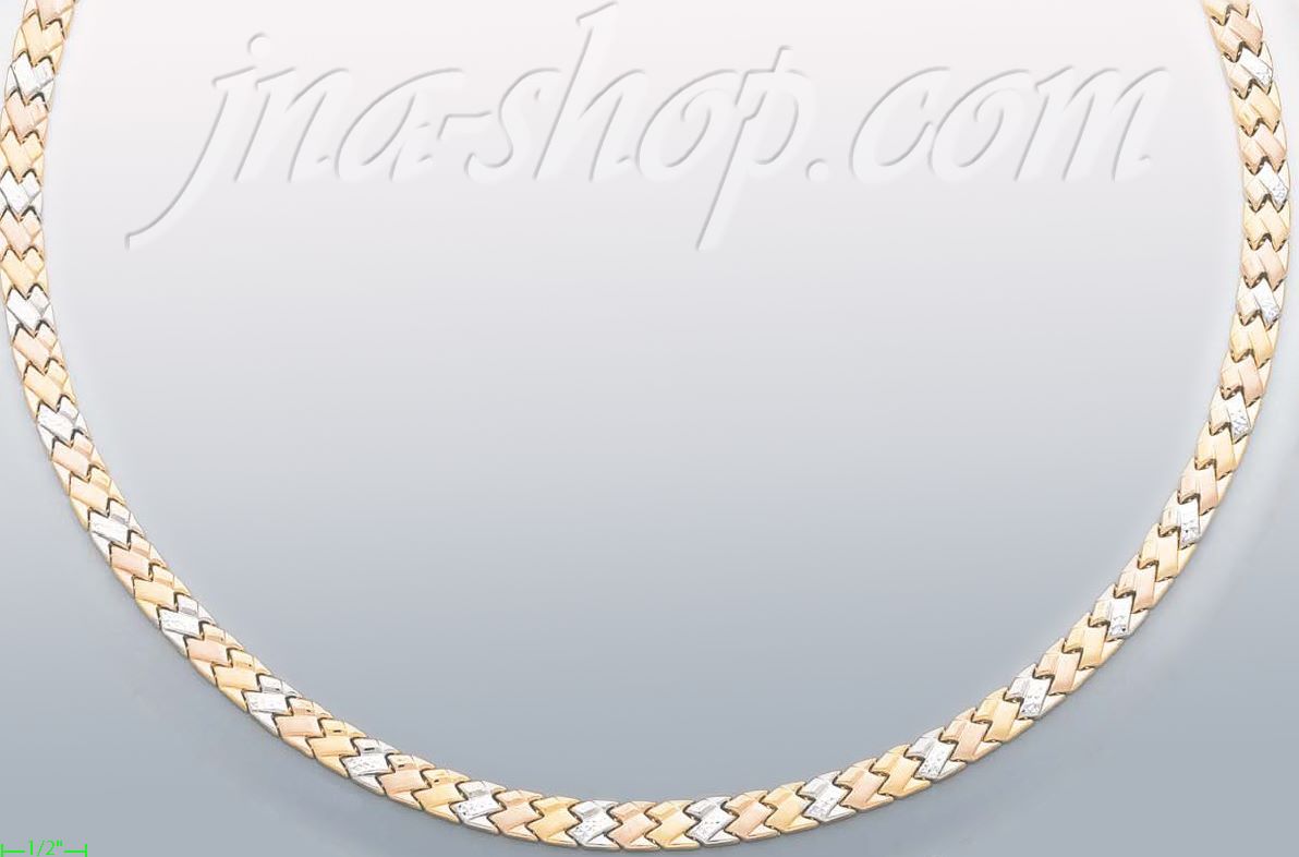 14K Gold 3Color Stampato Necklace 17" - Click Image to Close