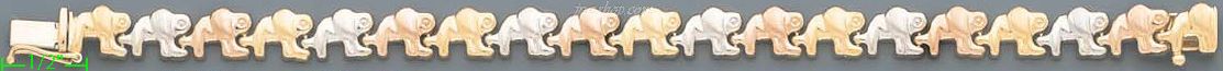 14K Gold Elephants 3Color Stampato Bracelet 7.25" - Click Image to Close