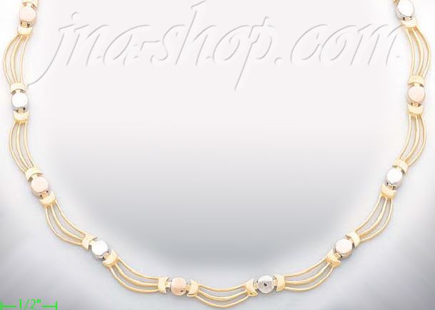 14K Gold 3Color Stampato Necklace 17" - Click Image to Close