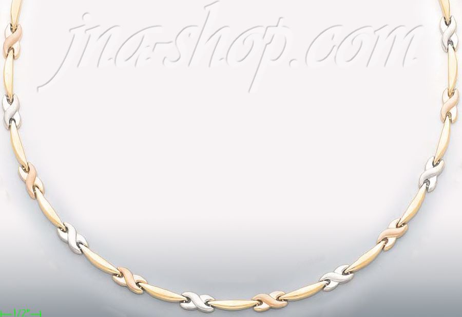 14K Gold 3Color Stampato Necklace 17" - Click Image to Close