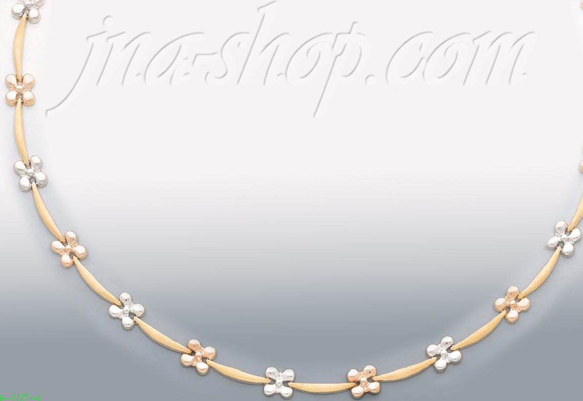 14K Gold 3Color Stampato Necklace 17" - Click Image to Close