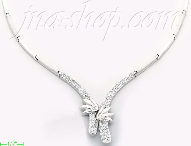 14K Gold Fancy CZ Half Sets Necklace 17" - Click Image to Close