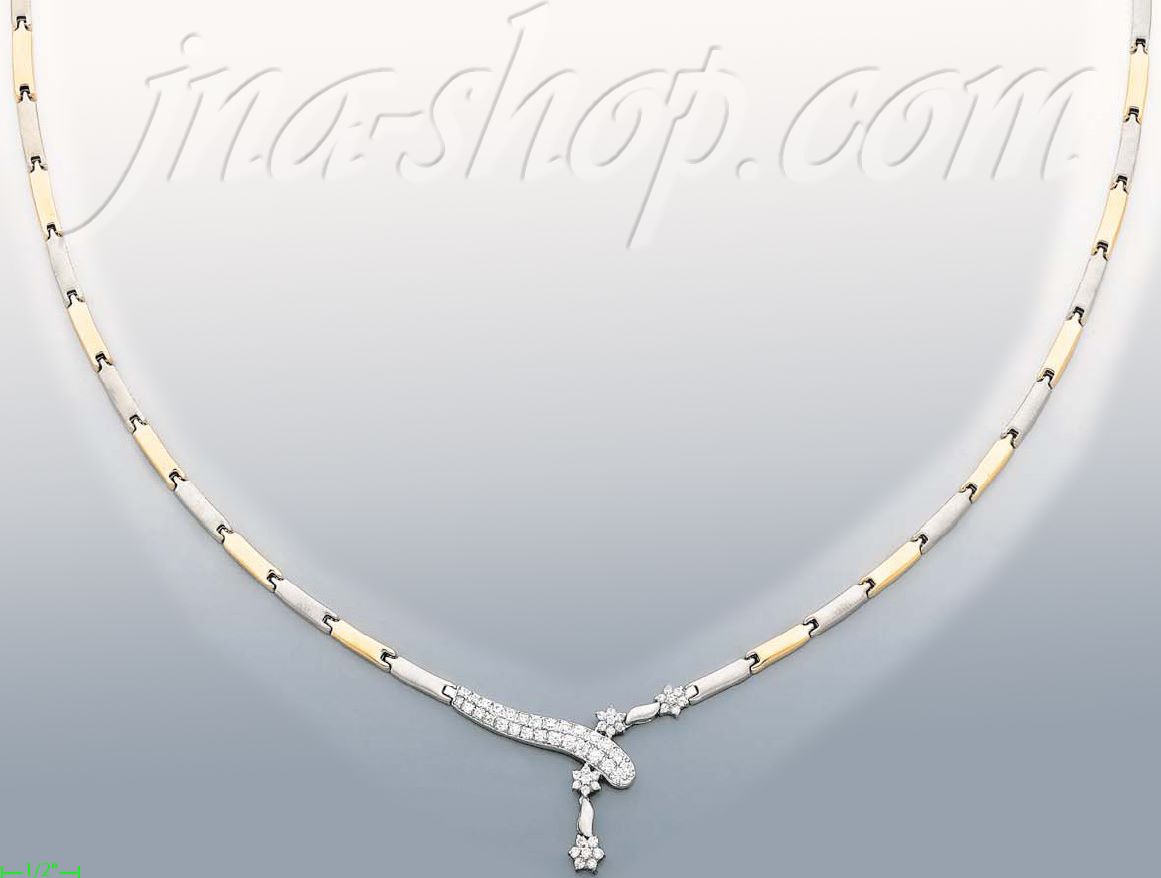 14K Gold Fancy CZ Half Sets Necklace 17" - Click Image to Close