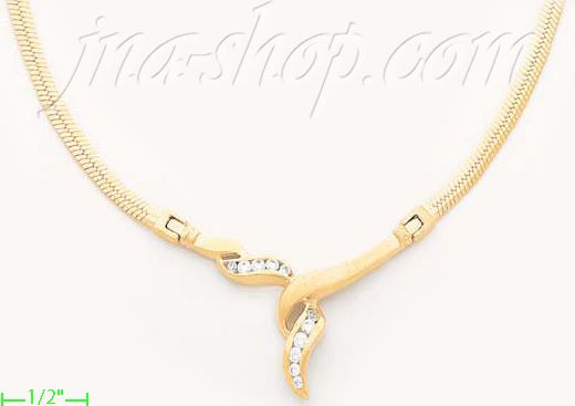 14K Gold Fancy CZ Designs Necklace 17" - Click Image to Close