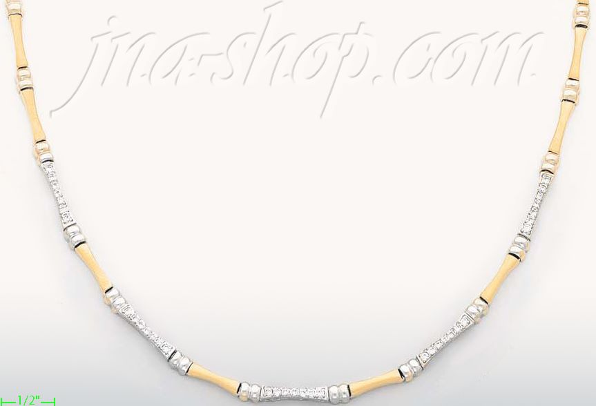 14K Gold Fancy CZ Designs Necklace 17" - Click Image to Close