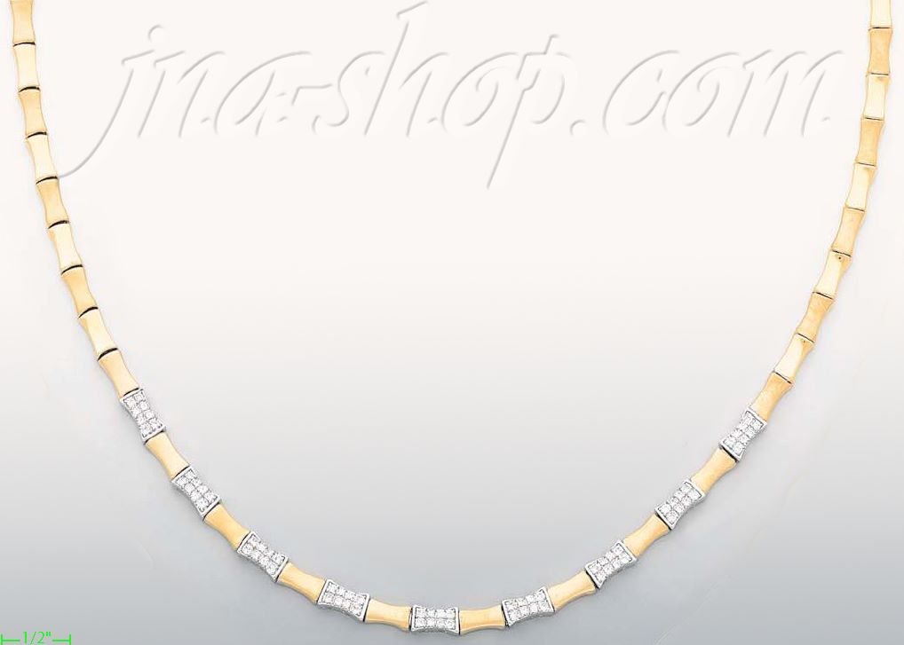 14K Gold Fancy CZ Designs Necklace 17" - Click Image to Close