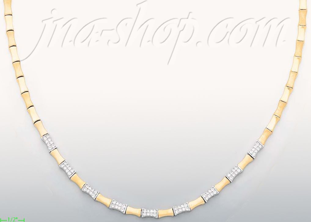 14K Gold Fancy CZ Designs Necklace 17" - Click Image to Close