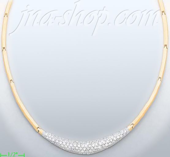 14K Gold Fancy CZ Designs Necklace 17" - Click Image to Close