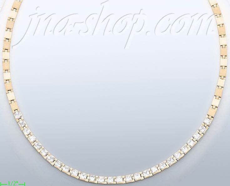 14K Gold Fancy CZ Designs Necklace 17" - Click Image to Close